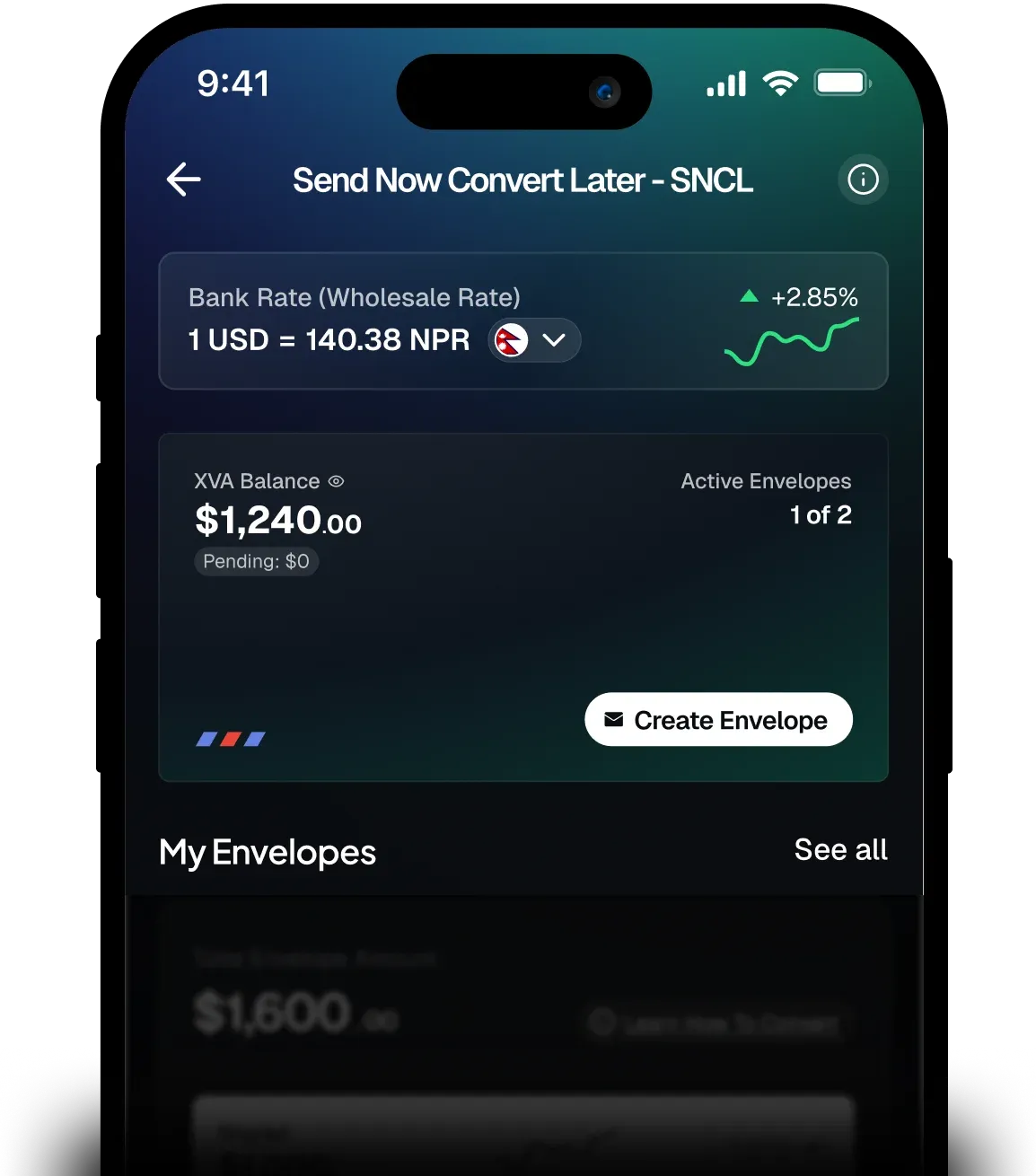 Xuno envelope conversion app screen
